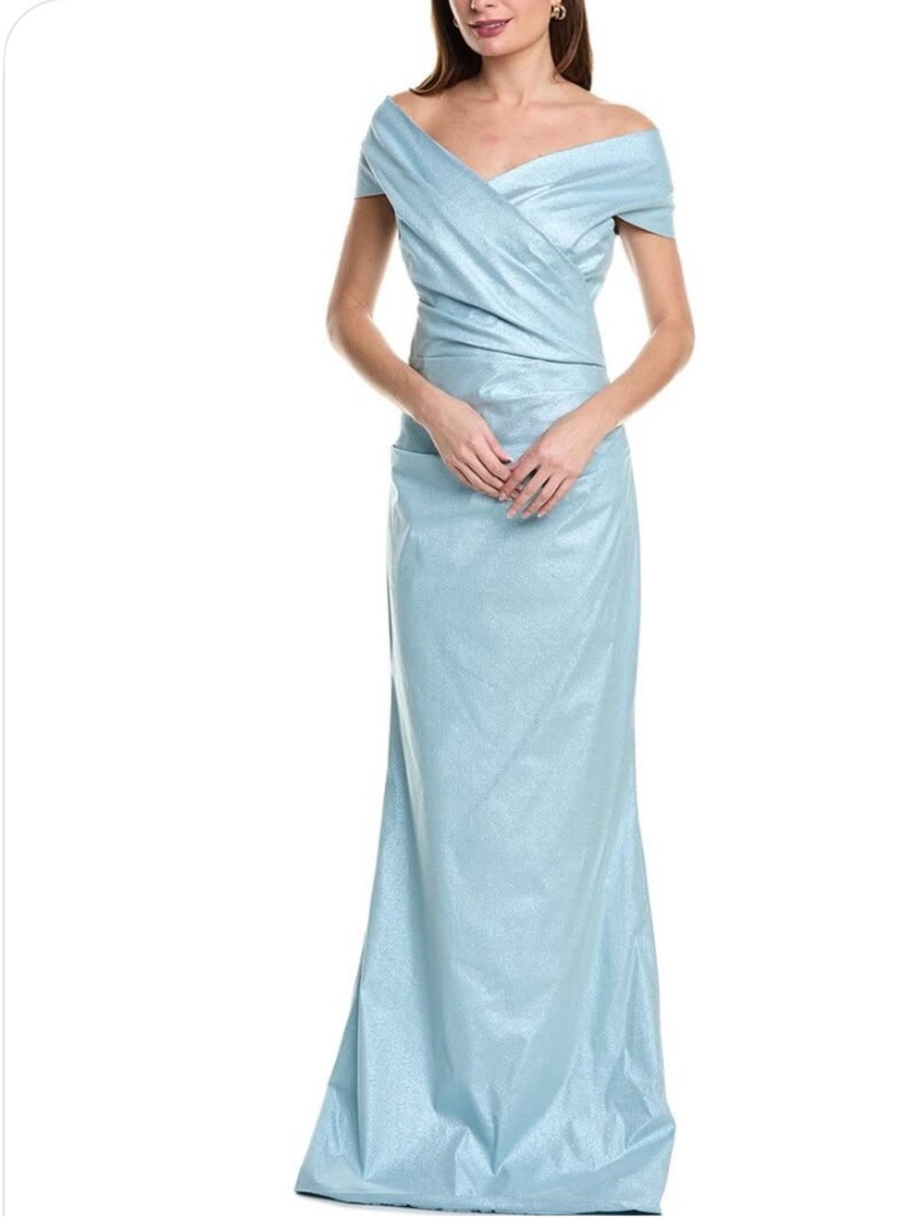 Teri Jon Off-the-Shoulder Light Blue Gown